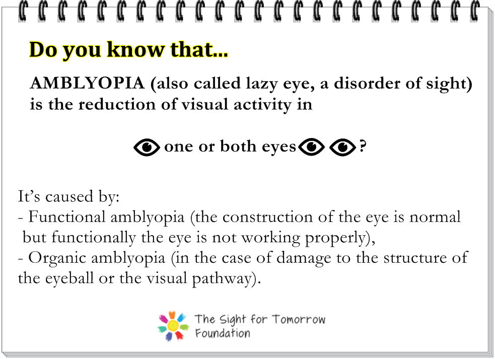 Do you know that amblyopia is the reduction of visual activity in one or both eyes?
